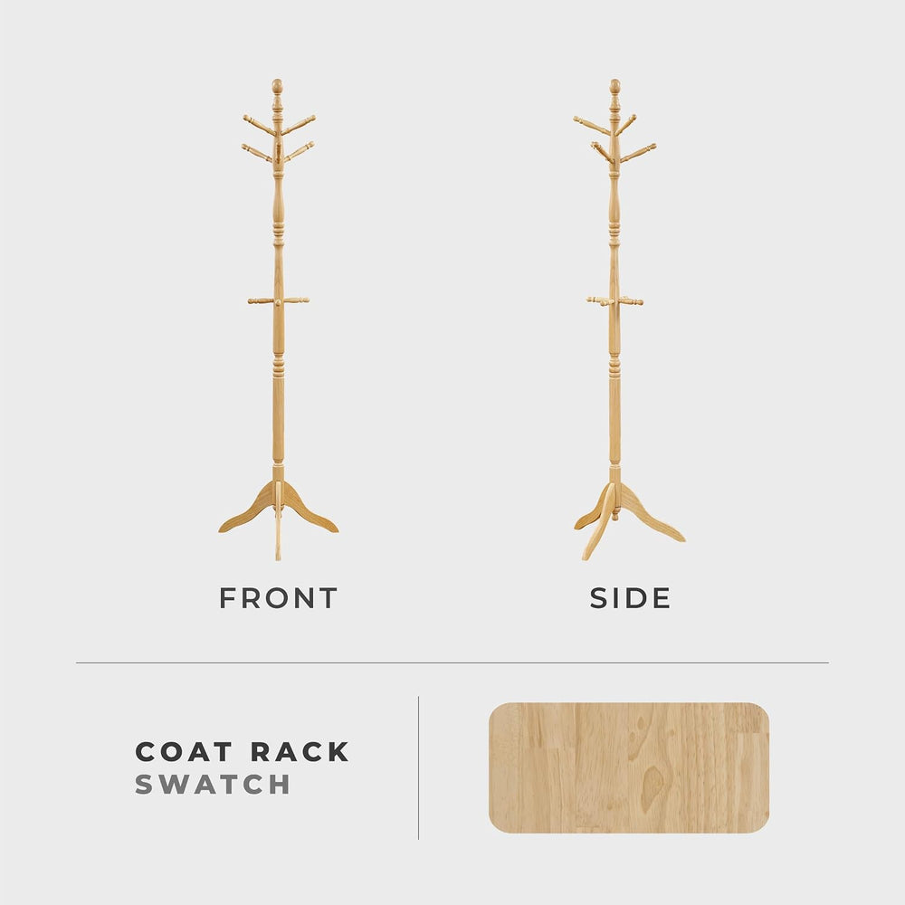 Lexicon Wooden Coat Rack Stand, 3-Tier, 10 Hanging Hooks, Natural