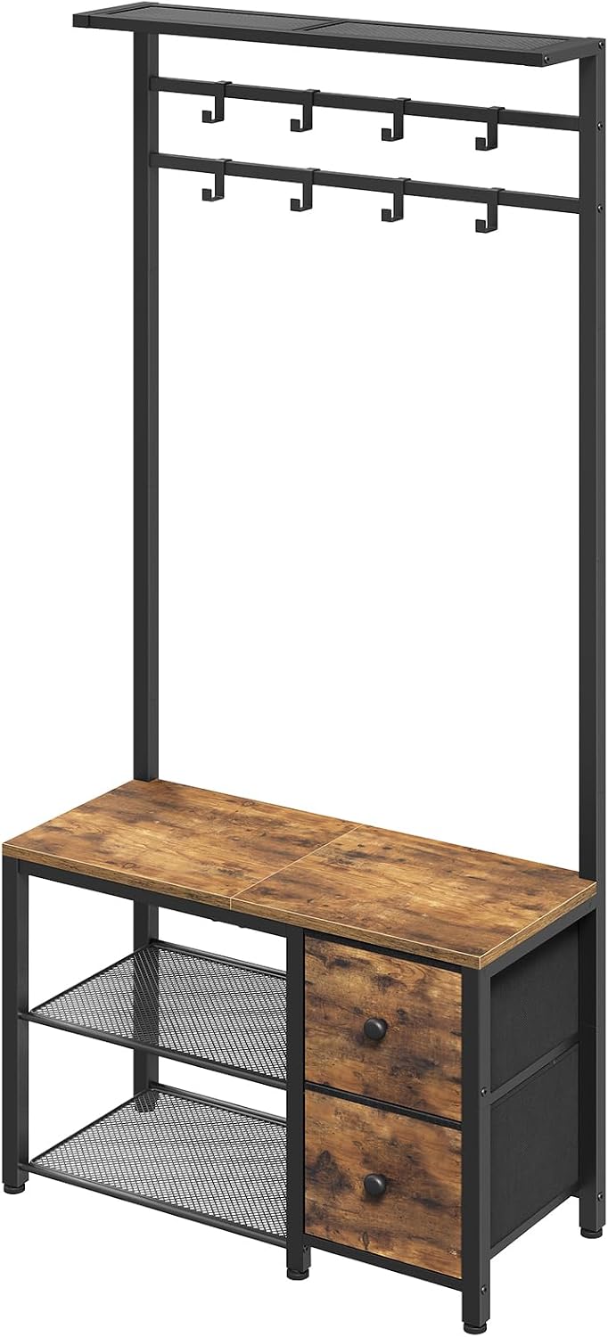 YATINEY 5-in-1 Hall Tree with Drawers, Entryway Bench with 8 Adjustable Coat ...