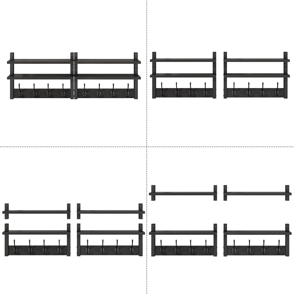 YMYNY Double Shelf Coat Rack Wall Mount with 8 Hooks, Black HWS009B-2