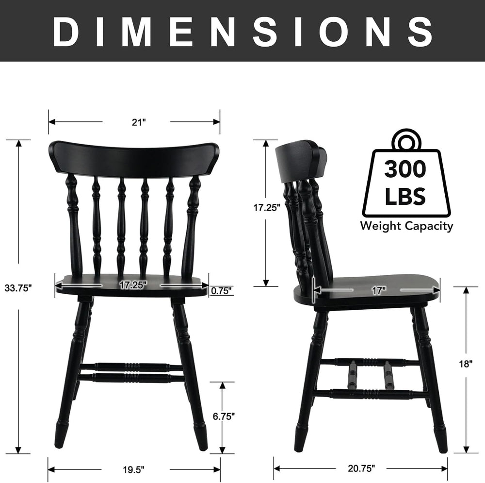 chairus Vintage Black Dining Chairs Set of 2, Farmhouse Windsor Wooden Dining...