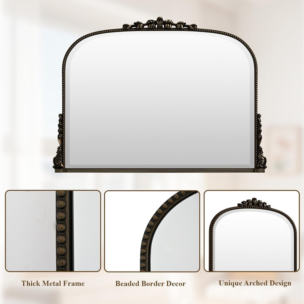 27"×36" Bronze Wide Arched Wall Mirror with Vintage Carving