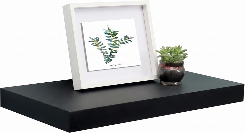 WELLAND 24" Black Floating Shelf for Wall, 12" Deep Bookshelf &...
