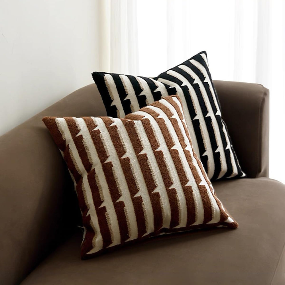 20"x20" Black Cream Stripe Tufted Pillow Covers Luxury Geometric Ac...