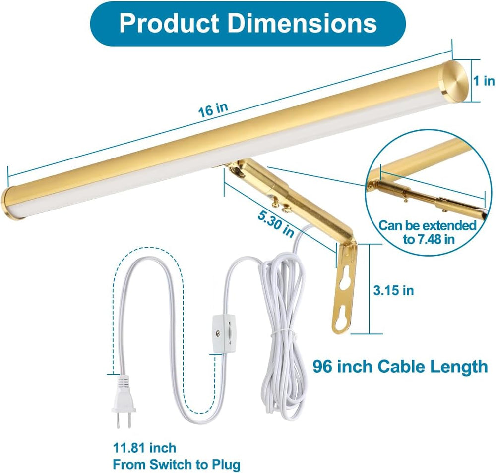 16 inch Plug in LED Picture Lights for Wall, Gold