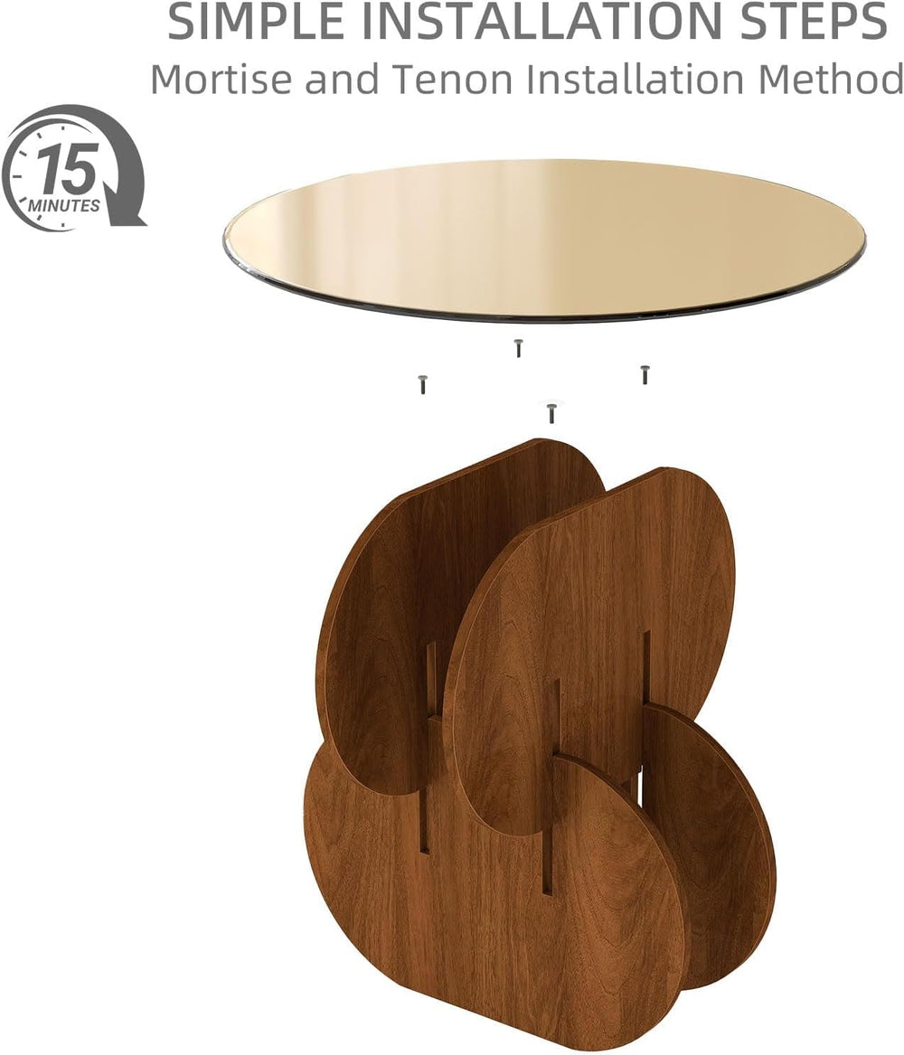 Pumpkin-Shaped Coffee Table with MDF Frame & Amber Tempered Glass Top