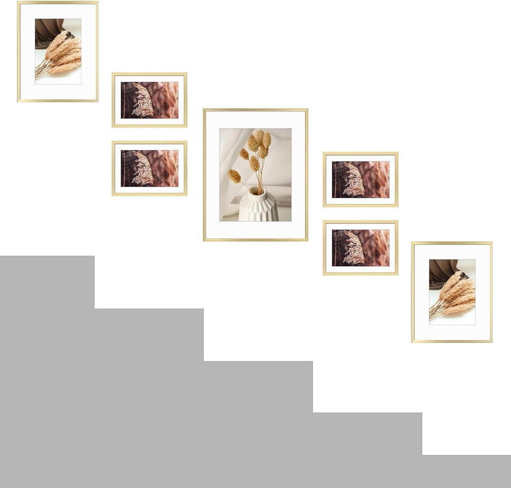 Golden State Art 7 Pack Gold Aluminum Frame with White Mat, Real Glass