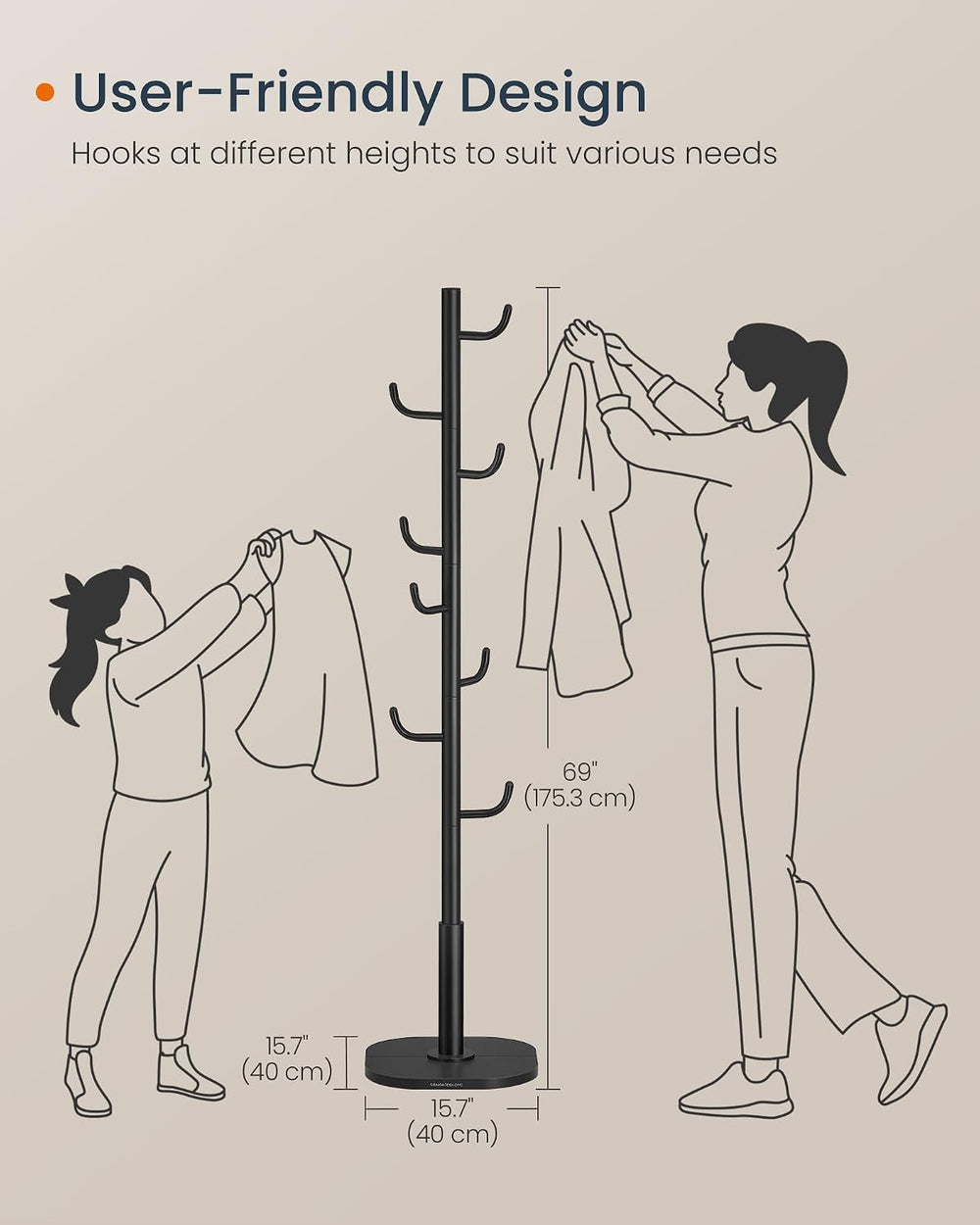 SONGMICS HOME Coat Rack, Cactus-Shaped, 8 Sturdy Hooks, 69 Inches Tall