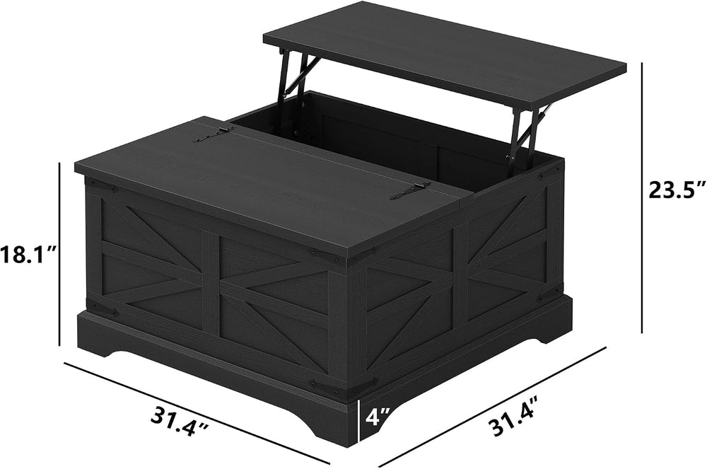 Furnideco Farmhouse Lift Top Coffee Table, Square Wood Center Table with Larg...