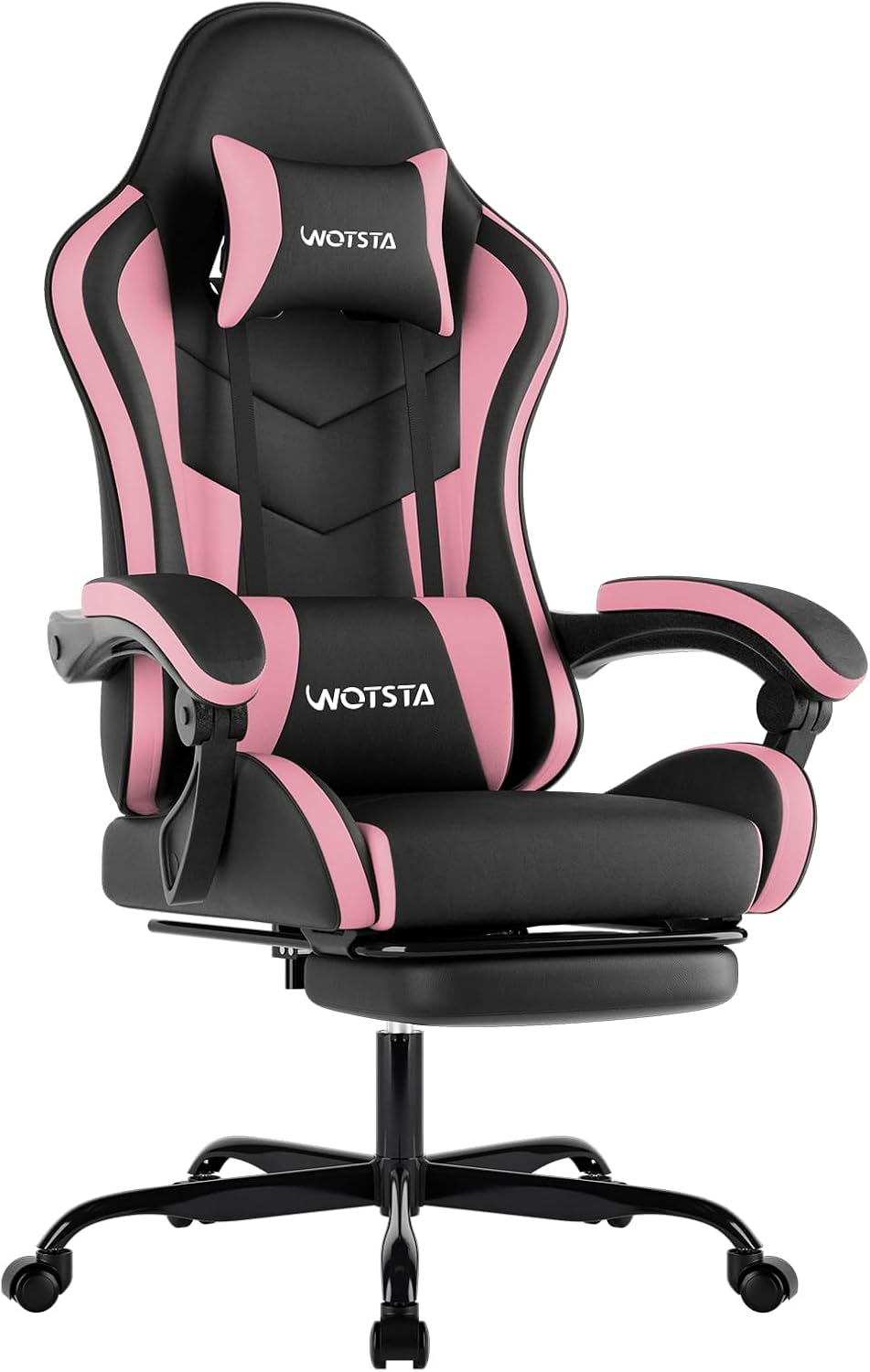 Ergonomic Gaming & Office Chair, Footrest, Racing Design Black/Pink