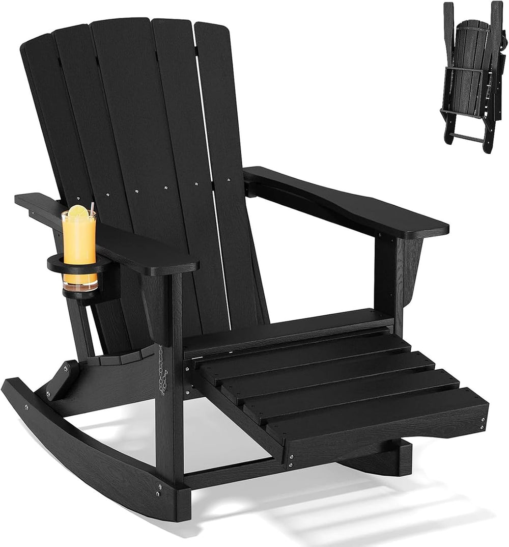 Adirondack Rocking Chair with Retractable Ottoman,Outdoor Folding Adirondack ...