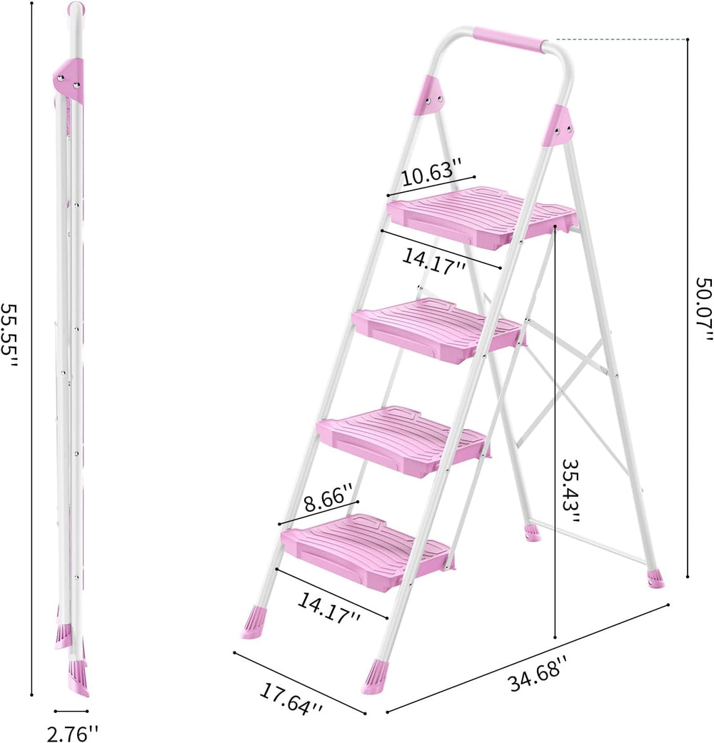 KINGRACK 4 Step Ladder, 900lbs Sturdy Step Stool with Handrail, Anti-Slip Wid...