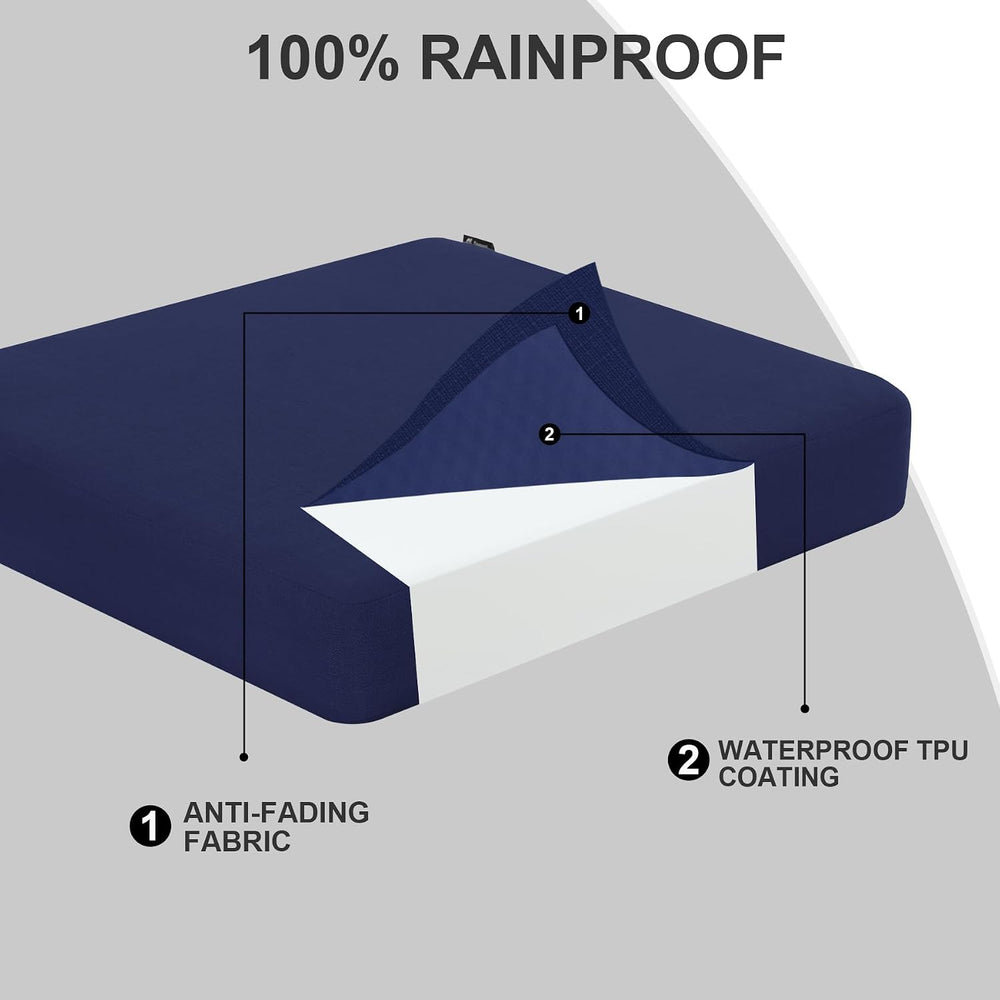 Favoyard 2-Packs Outdoor Chair Cushion, 22 x 22 x 3 Inch, Rainproof, Blue