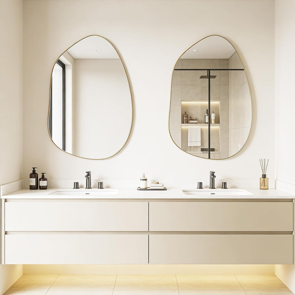 Irregular Asymmetrical Wall Mirror, 32x24 Inch Gold Mirror for Bathroom