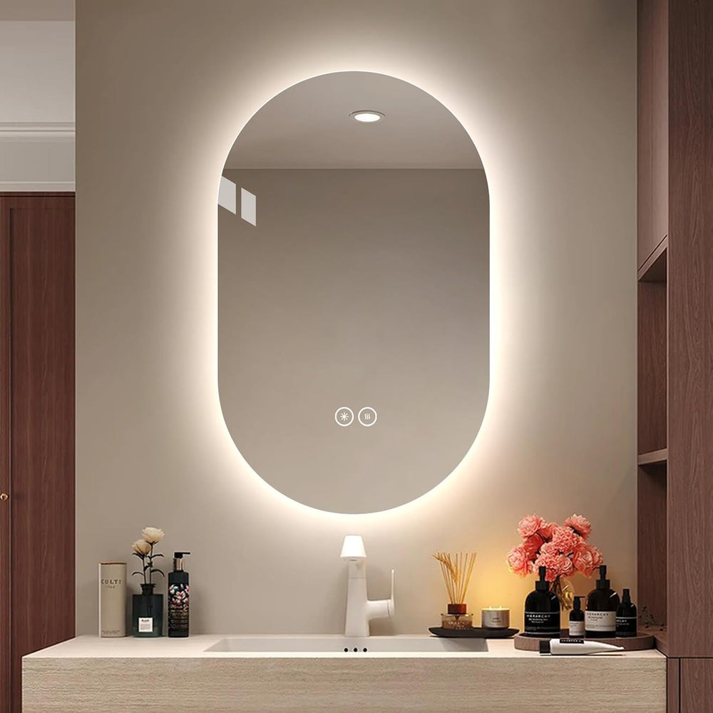 LAIYA 36X22in Oval LED Bathroom Mirror, Frameless Backlit Anti-Fog Dimmable
