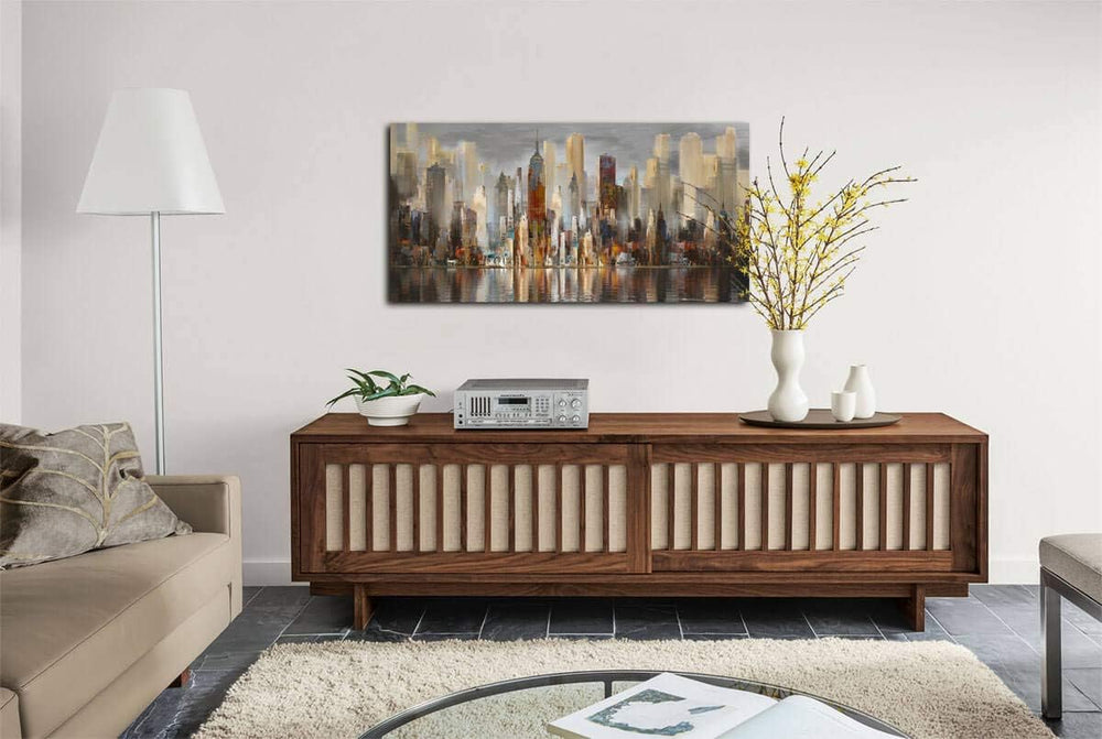 Framed Wall Art Large Cityscape New York Wall Decor Canvas Prints Abstract Br...