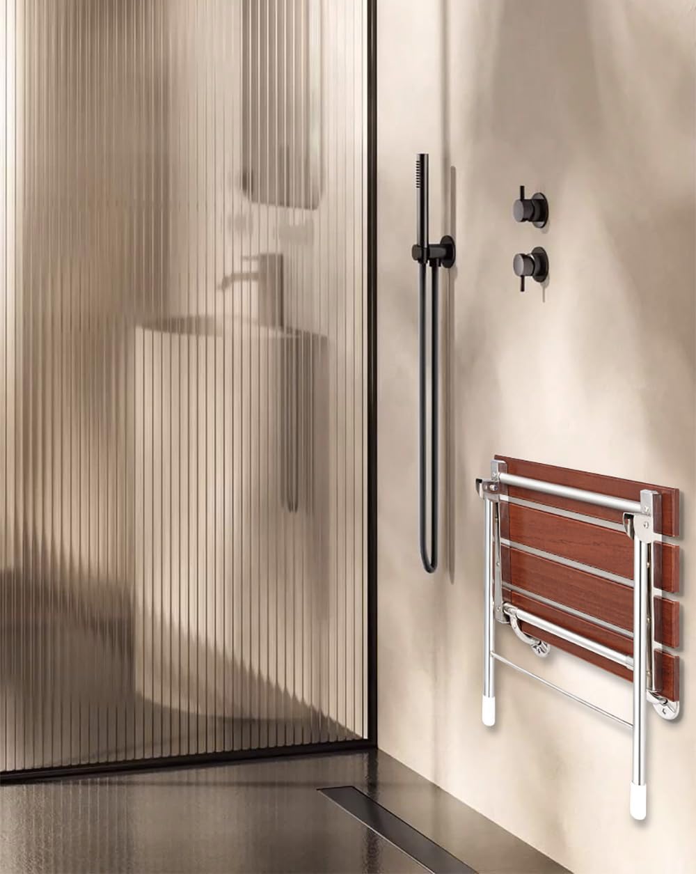 Foldable 21.5" Teak Wood Shower Seat Bench with Supporting Legs, 400lb C...