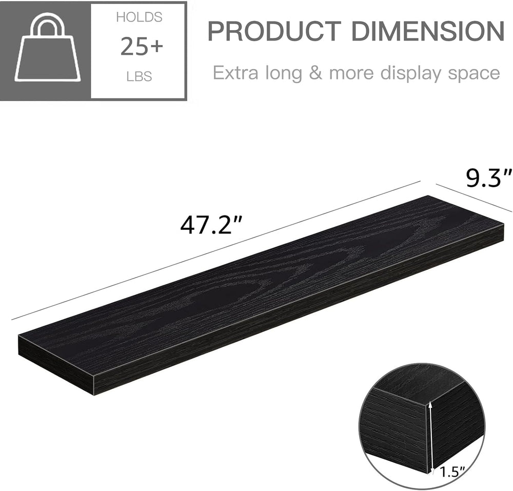 QEEIG Extra Long Floating Shelves for Wall (Black, Set of 2, 47.2")