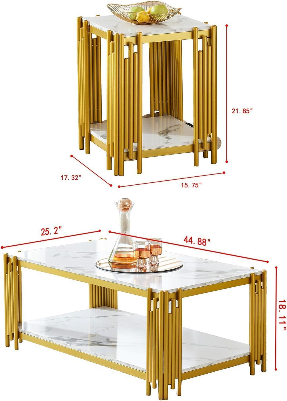 White Marble Coffee Table Set of 3, Faux Marble Coffee Table