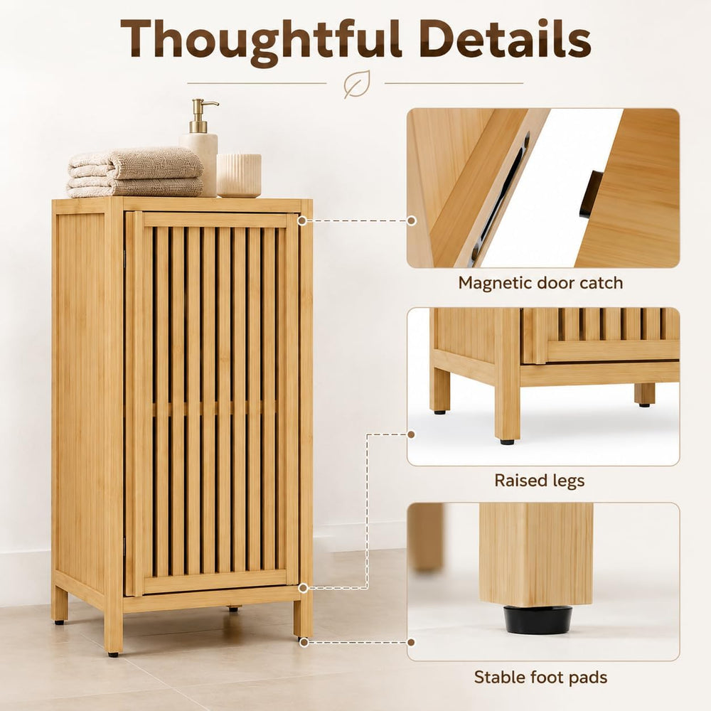 Bamboo Storage Cabinet, Freestanding Bathroom Floor Cabinet