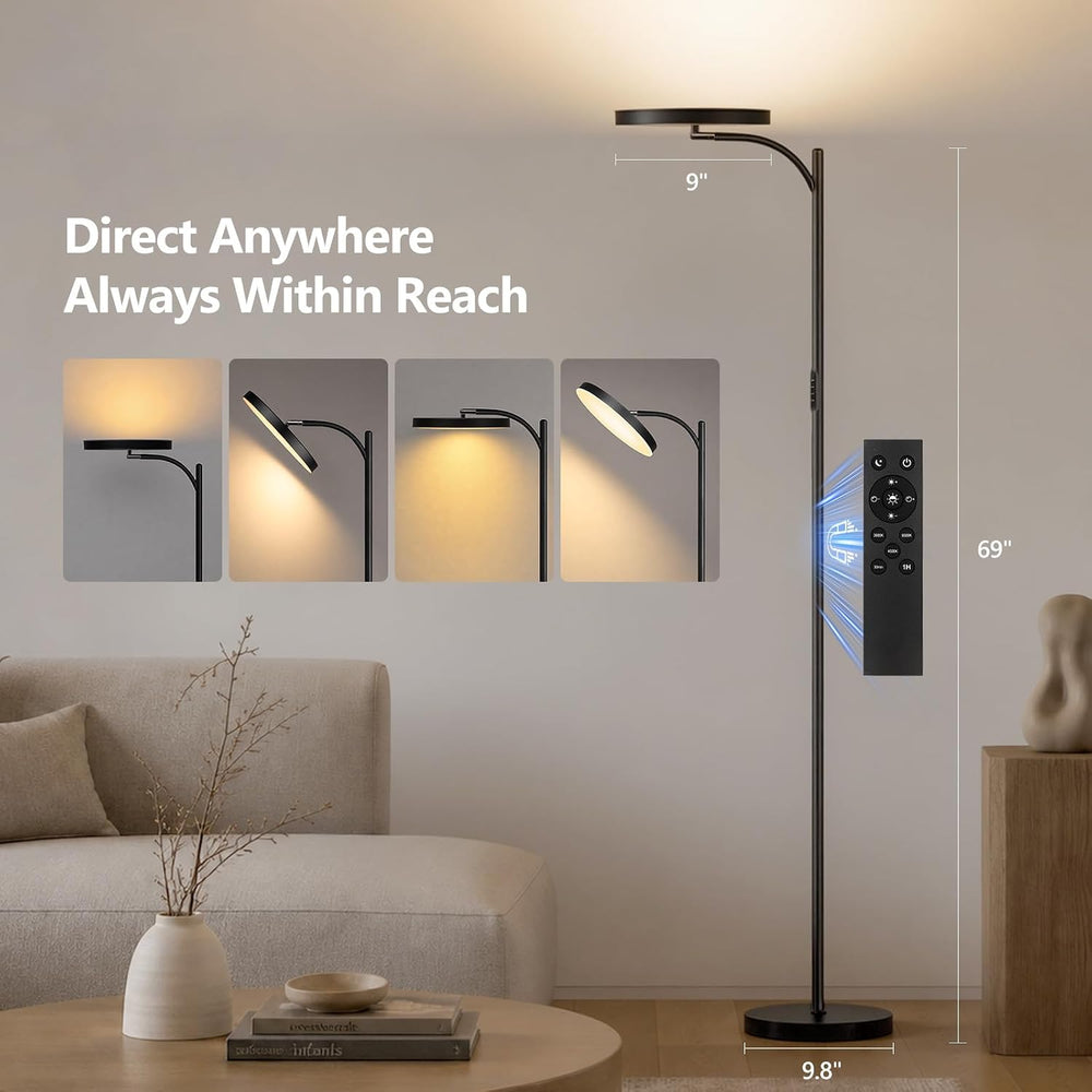 36W Bright LED Floor Lamp, Modern Stepless Dimmable Torchiere Tall Lamp