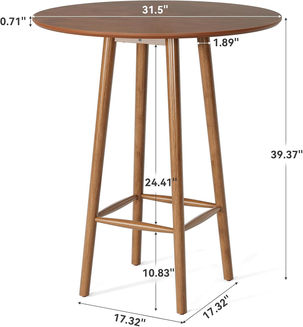 LITTLE TREE Solid Wood Bar Table, 39.37-Inch Round Bistro Table with Sturdy F...