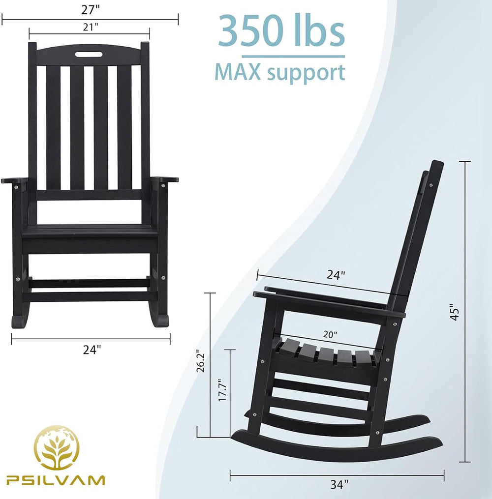 Psilvam Oversized Outdoor Rocking Chair, HDPE Porch Rocker (Black)