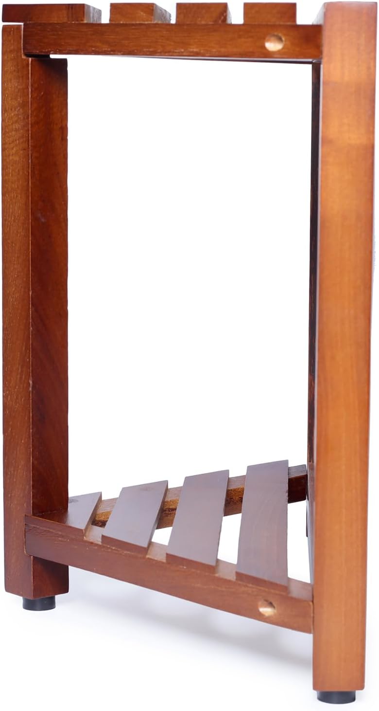 Small Teak Corner Shower Stool for Shaving Legs - 12.4-Inch Wooden Foot Rest ...