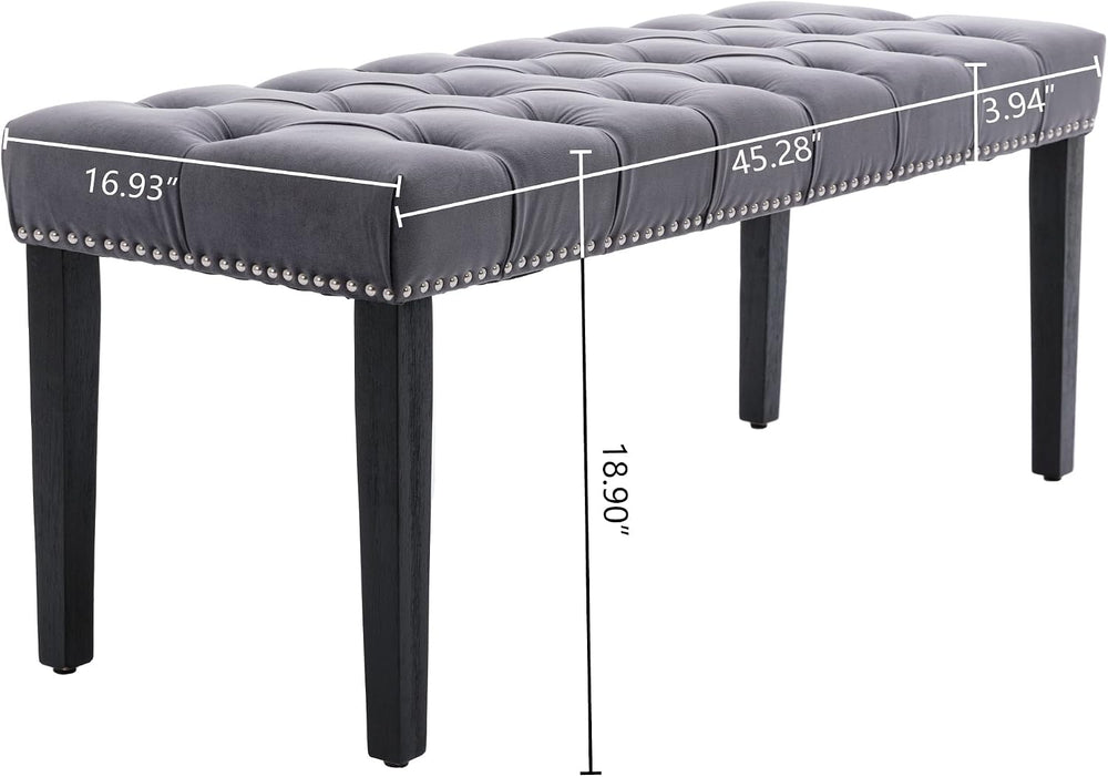 KCC Button-Tufted Ottoman Bench, Velvet Bedroom Benches,Dark Gray