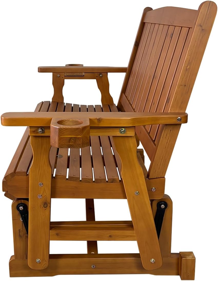 Fortune Candy Wooden Patio Glider, Slat Back, Cedar Tone, 2-Seater