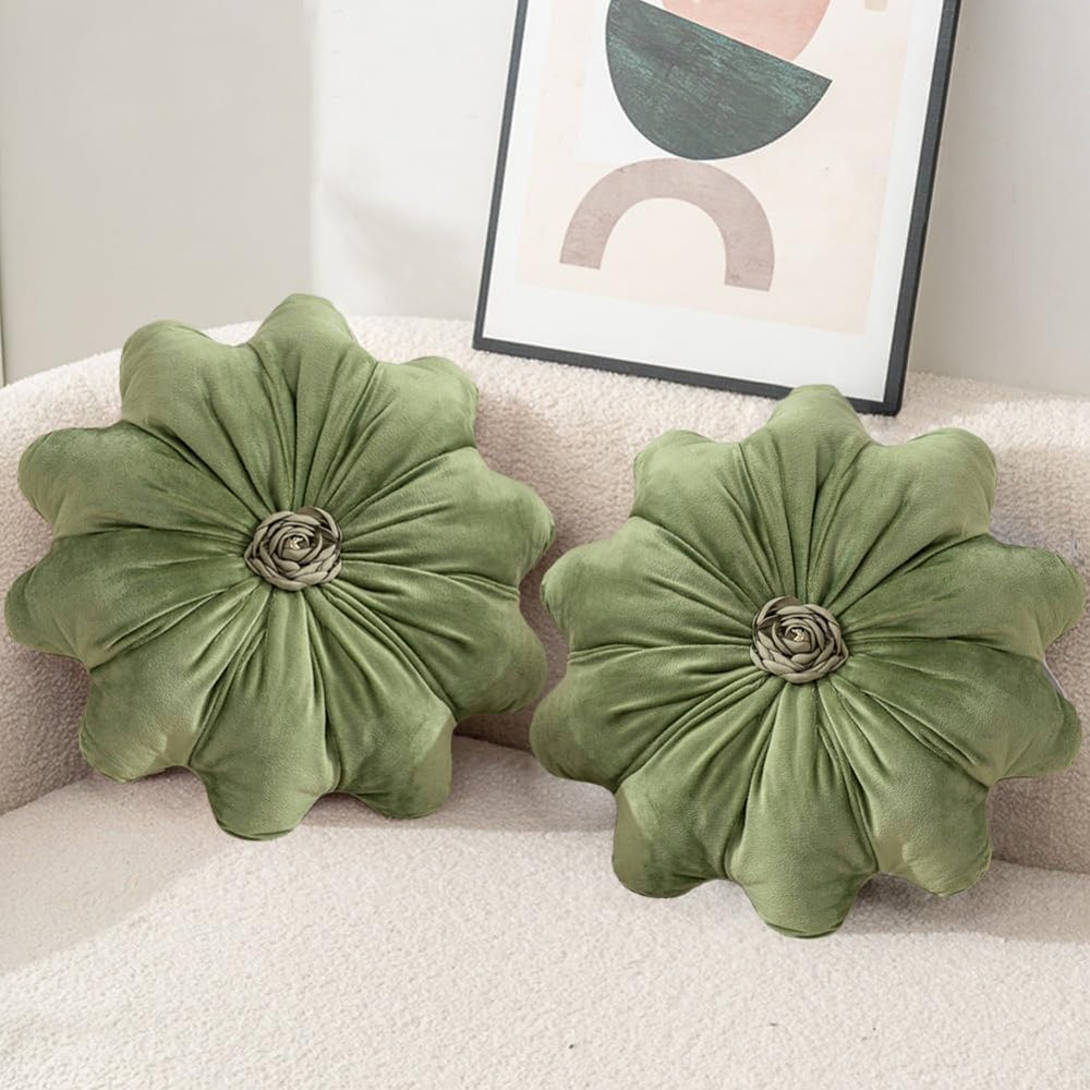 2Pcs Flower Pillow Cushion Round Aesthetics Decorative Throw Pillow 15.7"...