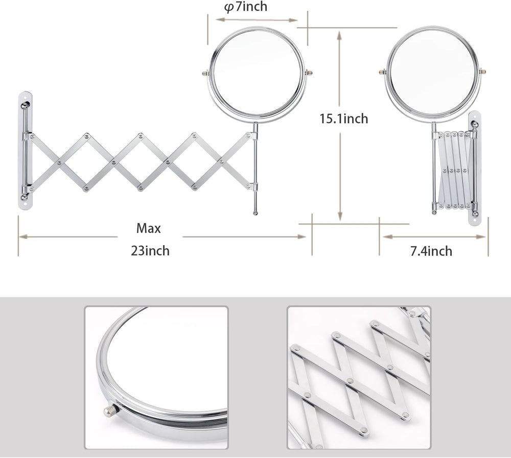 Welllink 7 Inch Extendable Mirror 3X and 1X Chrome