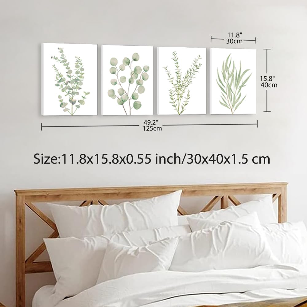 Botanical Bathroom Wall Art 12”x16” Sage Green Framed Canvas Office Decor
