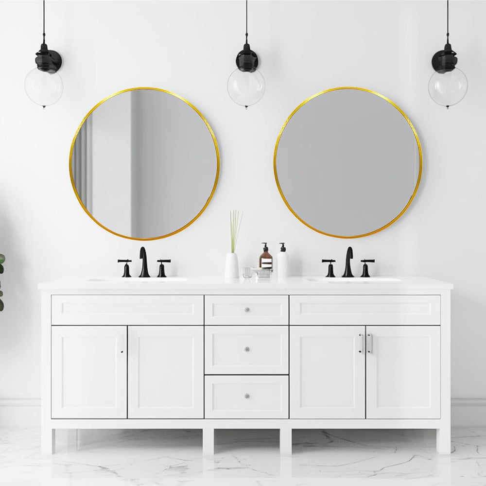Round Mirror 30 inch Gold, Circle Mirror, Brushed Gold Metal Frame