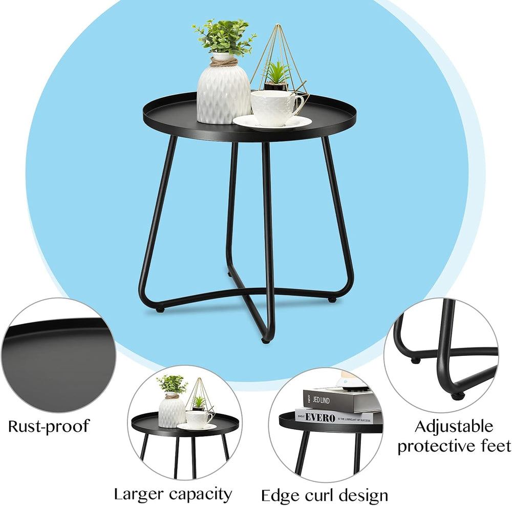 danpinera Outdoor Side Tables, Weather Resistant Steel, Small Round End Table...