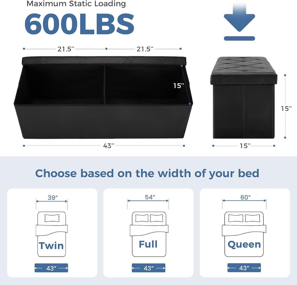 DUMOS 43 Inch Folding Storage Ottoman Bench, Large Ottoman with Storage