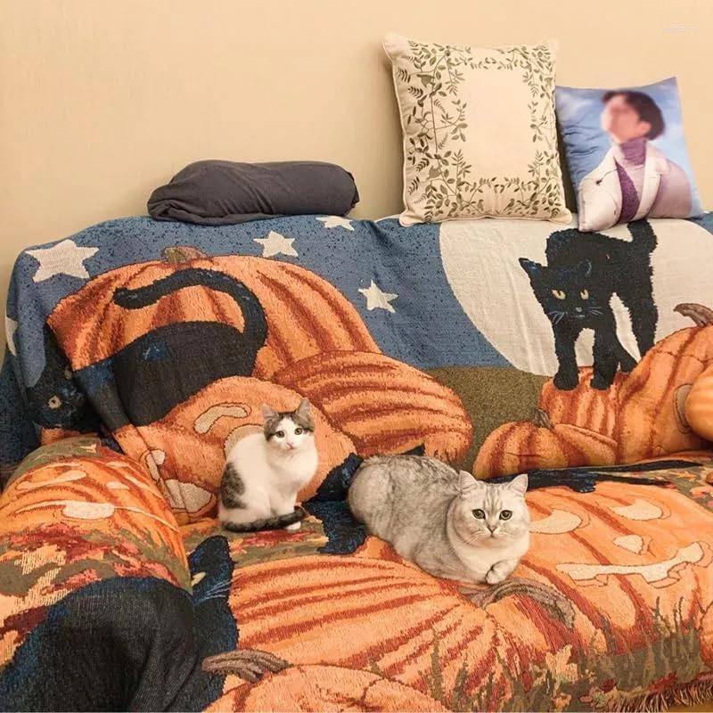 Vintage Halloween Blanket Cat Blanket Sofa Throw Blanket Chair Sofa Couch Bed...