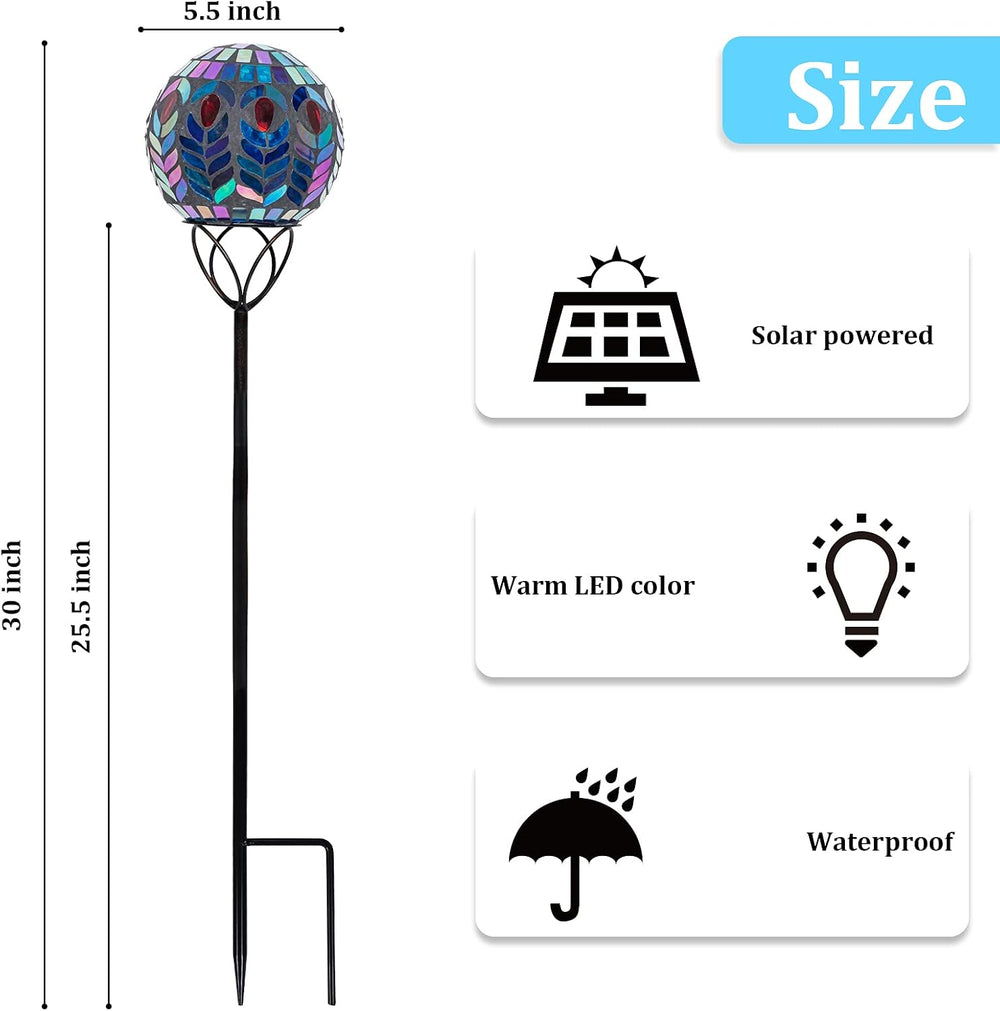 Afirst Solar Outdoor Decorative Light, Mosaic Ball Stake for Yard Decor, 6"