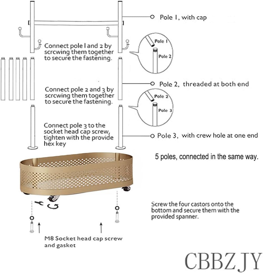 Gold Wheeled Cactus Metal Coat Rack Freestanding Garment Organizer