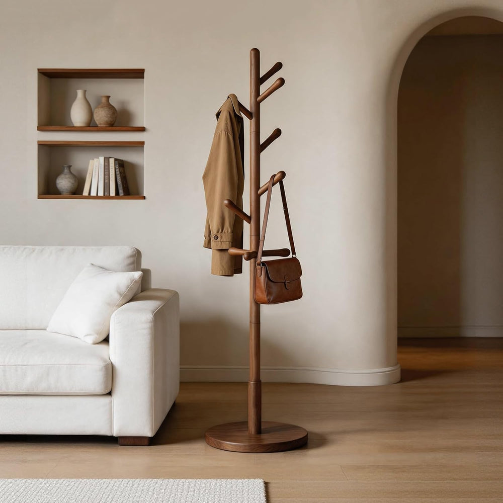 Solid Wood Coat Rack Freestanding with 9 Hooks - Wooden Coat Rack Stand for E...