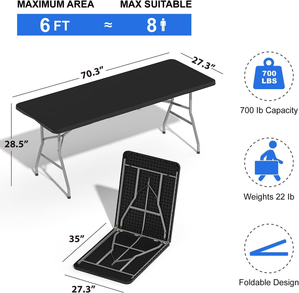 6FT Folding Tables for Camping Party Picnic, Dinning, School, Black
