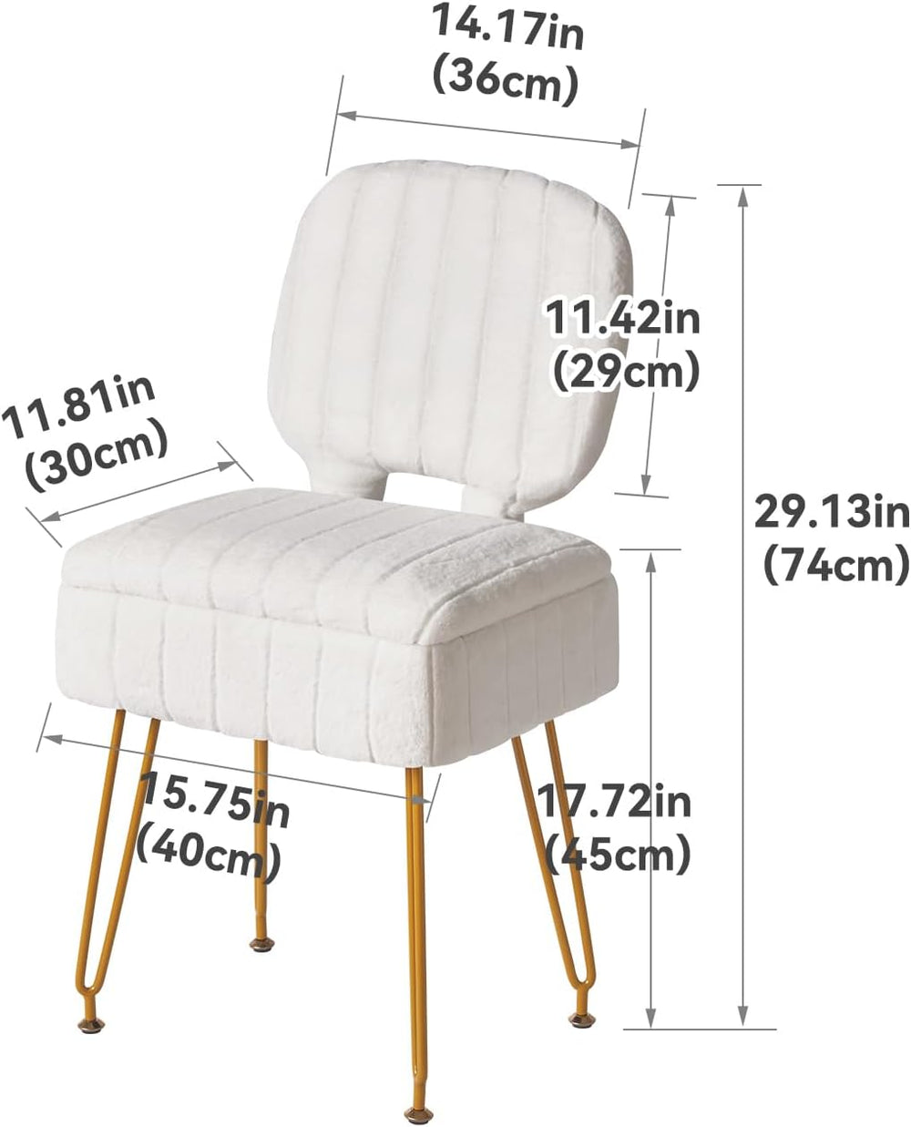 IBUYKE Vanity Stool with Storage, Folding Back Makeup Chair, White WBD030W