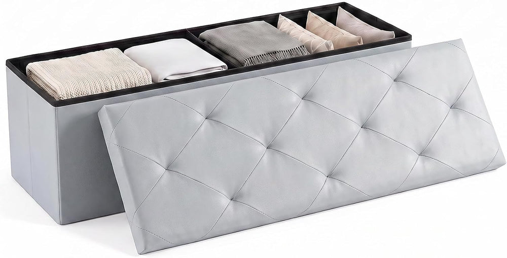 OLIXIS 43 Inch Foldable Storage Ottoman Bench, Leather Ottoman with Storage