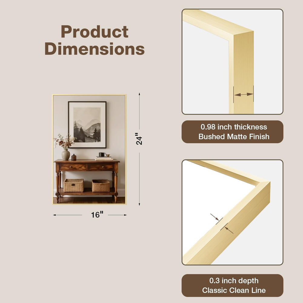 MZON 16" x 24" Brushed Gold Bathroom Vanity Mirror, Mirror for Over...
