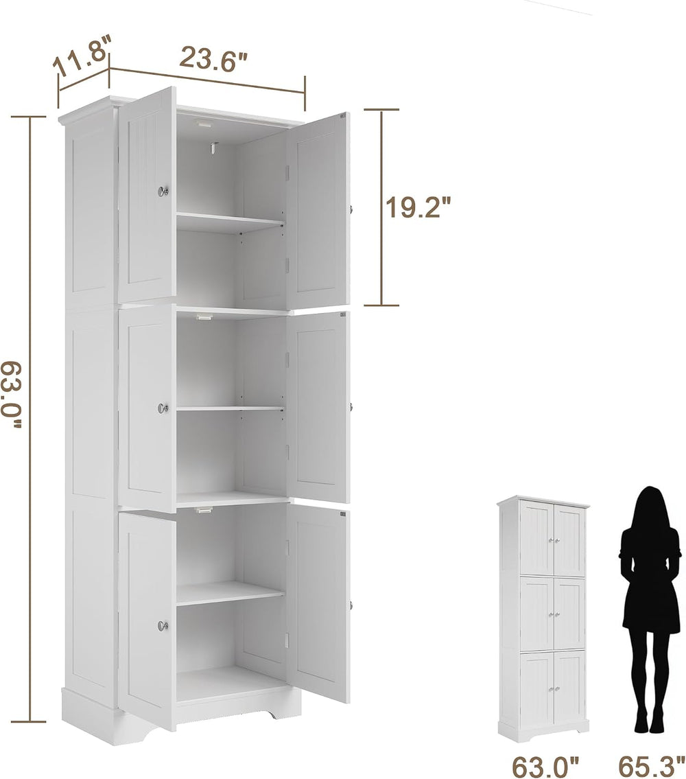 ChooChoo 63.2" Tall Bathroom Storage Cabinet with 6 Doors, Pantry Cabinet