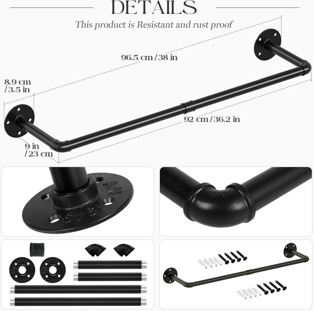 ERYTLLY 38”Industrial Pipe Clothes Rack,2 Pack Wall Mounted Clothing Rack