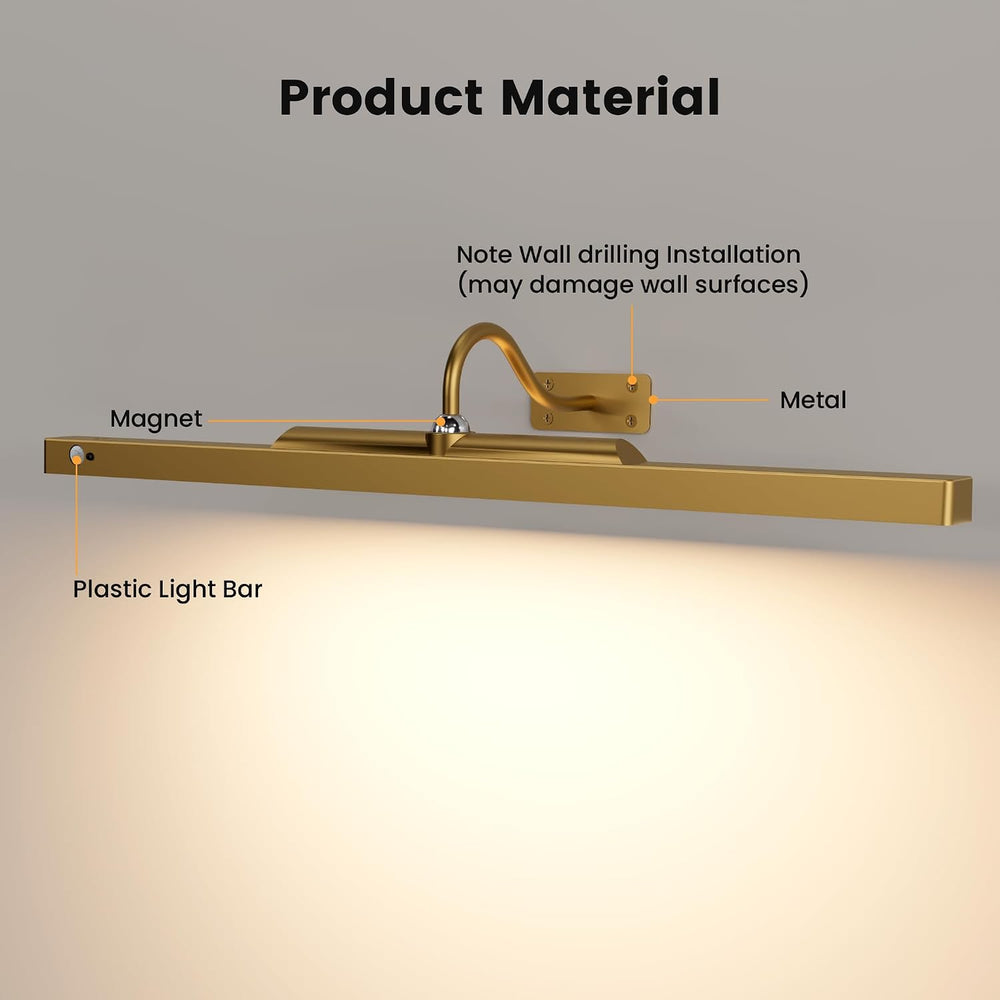 Rechargeable Motion Sensor Picture Light for Wall, 24 Inch, Brass, 1 Pack