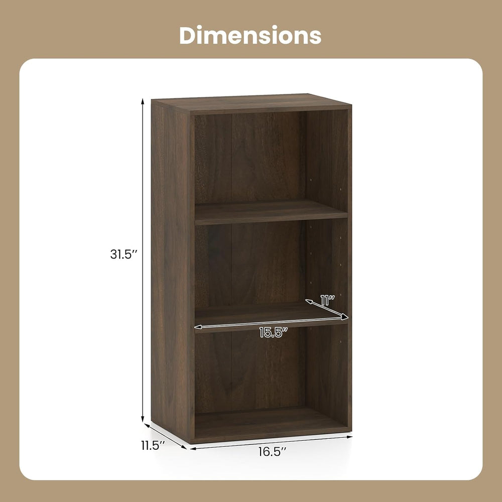 GIANTEX 3 Shelf Bookcase, Bookshelf Cube Storage Organizer, Dark Walnut