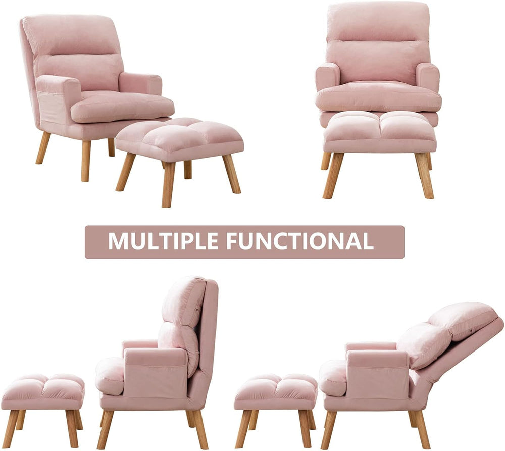 CANMOV Modern Accent Chair with Ottoman, Soft Fabric Armchair with Adjustable...