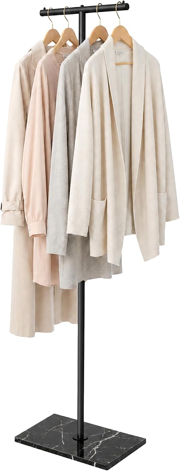 T-shaped Small Clothing Rack, Metal Coat Rack Freestanding with Marble Base
