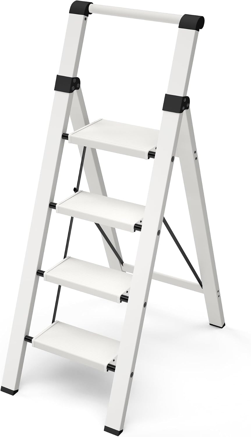 Taranta 4 Step Ladder,Lightweight Aluminum Step Stool Foldable -White